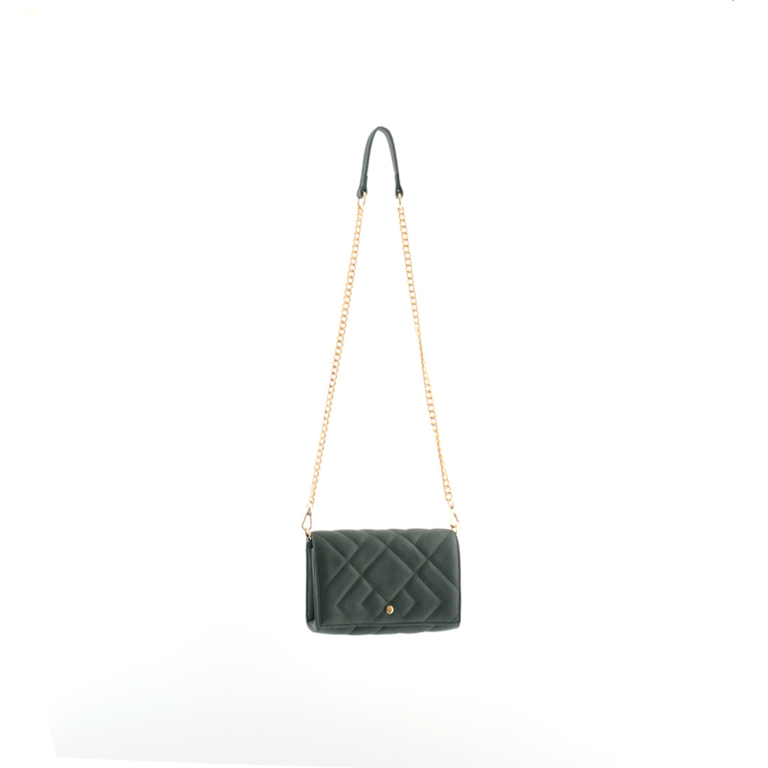 Faux Leather Quilted Side Bag - Green